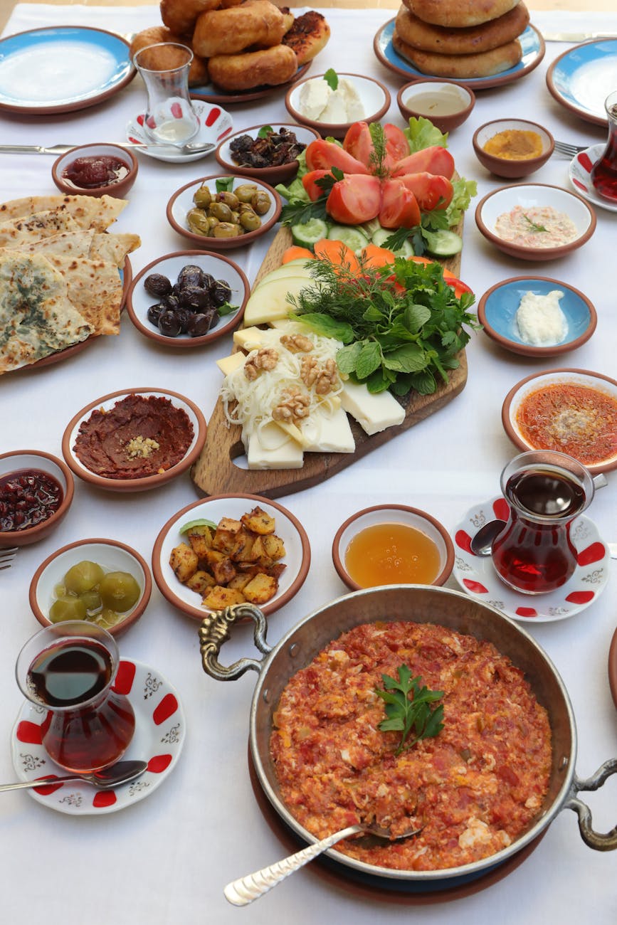 table full of delicious food