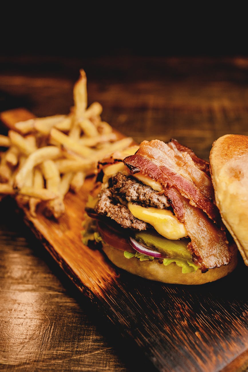 burger and bacon sandwich