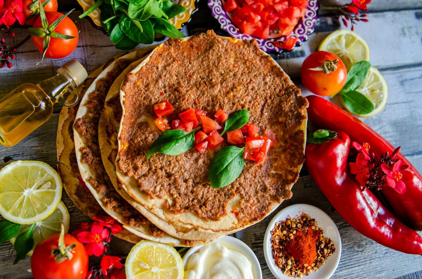 overhead shot of a lahmacun